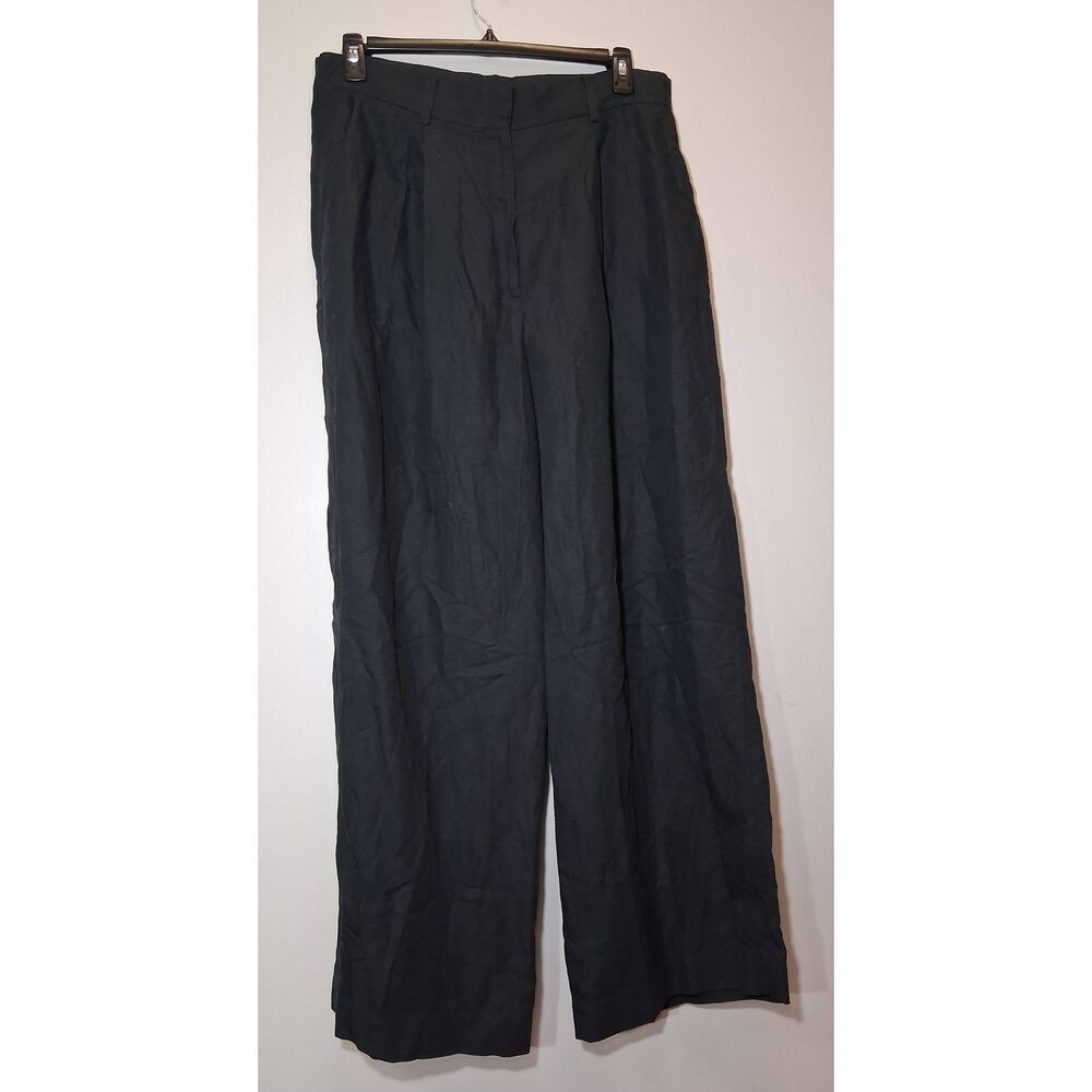 Cos women size 14 black pants tall 34 Inseam wide leg lyocell and linen hi rise
